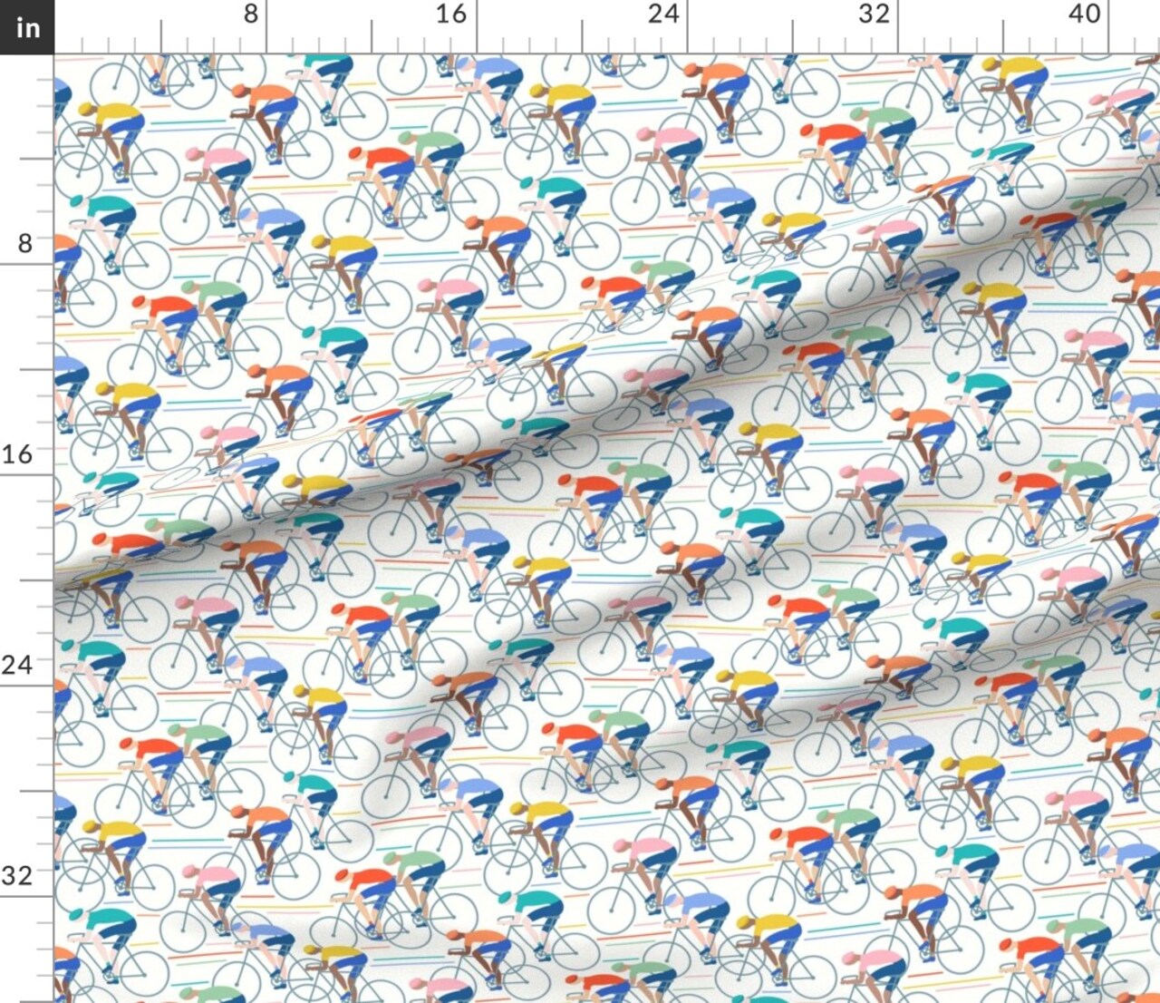 Cycling Bicycle Sport Modern Tour Green Blue Yellow Red Orange Wheels Custom Printed Fabric by Spoonflower Various Fabrics by the Yard or Fat Quarter